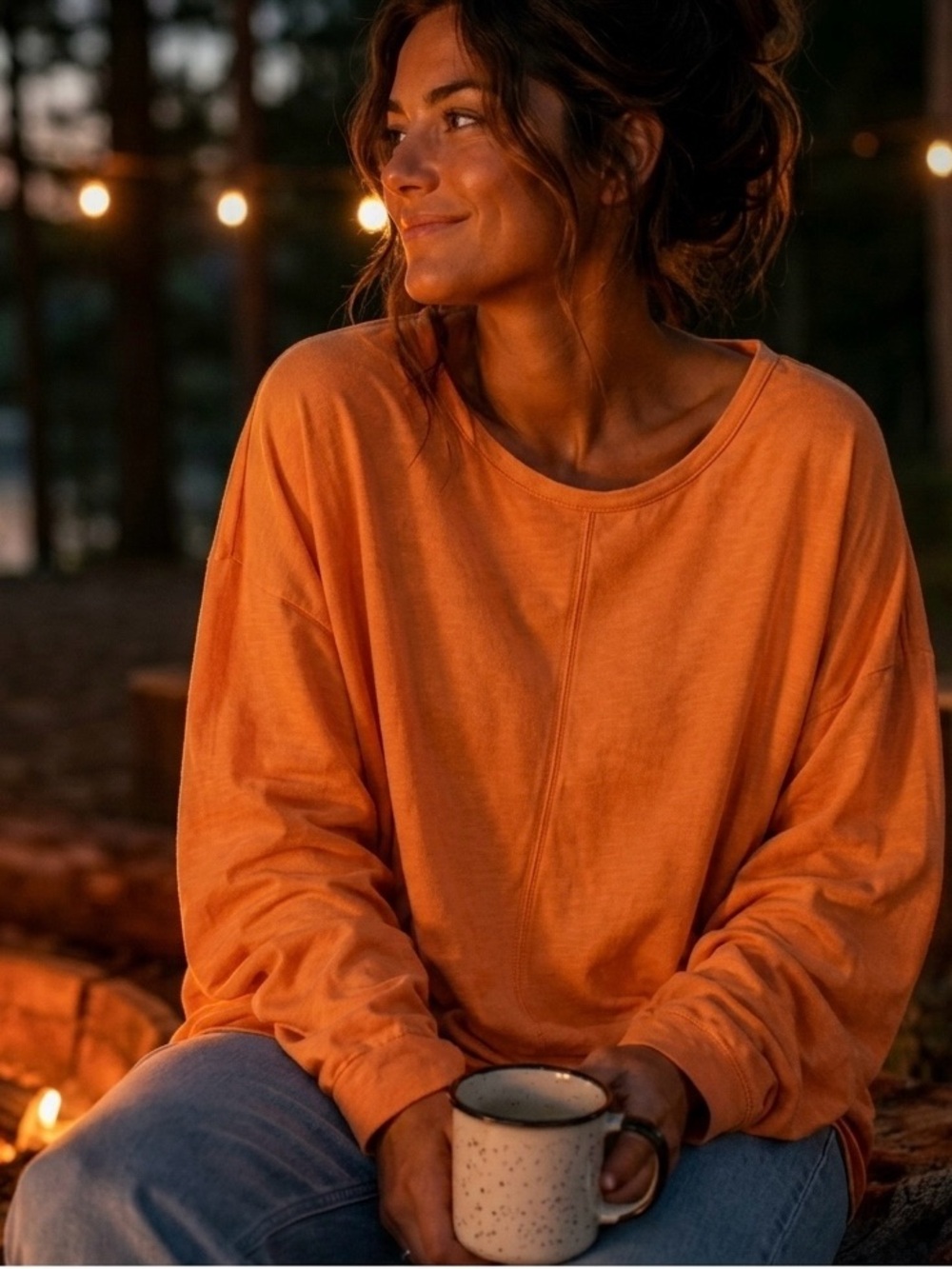 Eddie Bauer Large Orange Long Sleeve Loungewear Sweatshirt Cabincore Camp